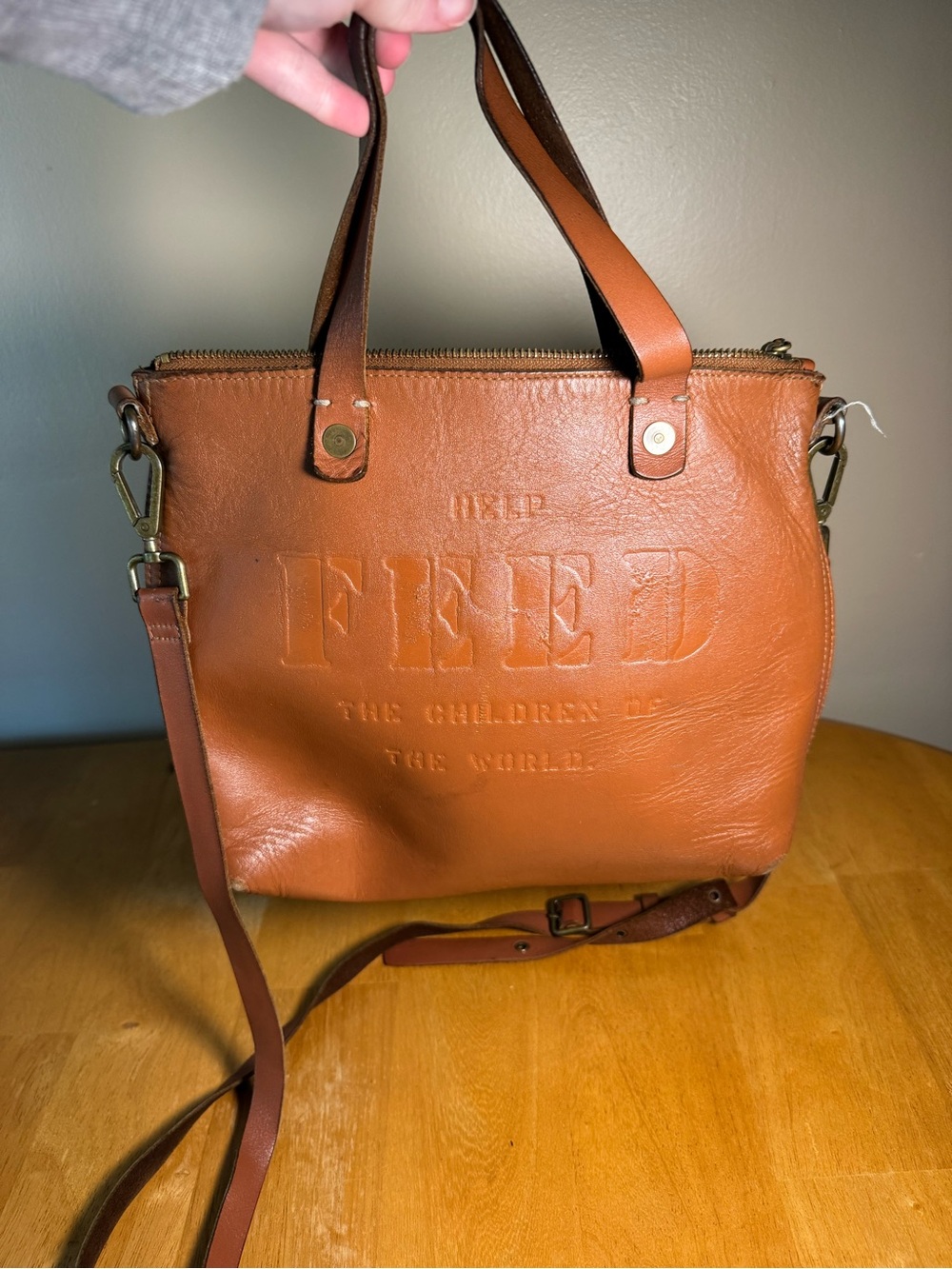 FEED Leather Crossbody Tote in Cognac Brown